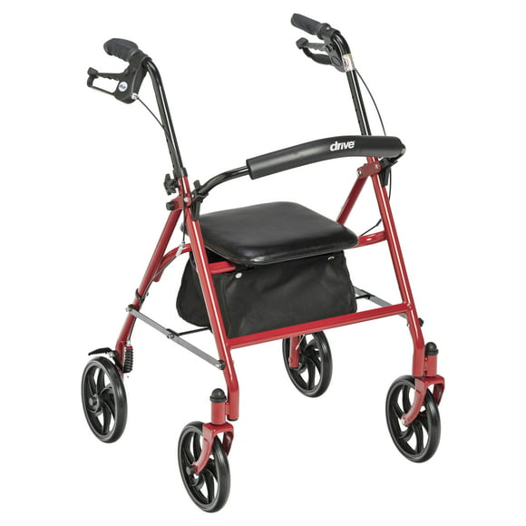 Drive Medical 10257RD-1 Durable 4-Wheel Rollator with 7.5" Casters, Red
