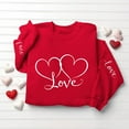 thumbnail image 4 of Fleece Warm Sweatshirts for Women Valentine's LOVE Letter Printed Pullover Tops Crew Neck Long Sleeve Shirts Loose Fit Hoodies Romantic Sweet Gift Fall Winter Outfits, 4 of 6