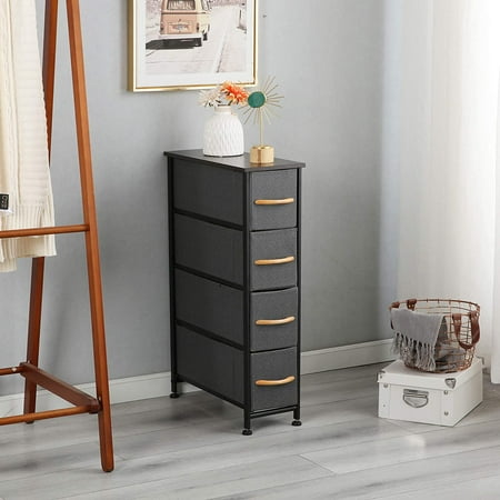 Somdot Dresser Narrow Storage Tower with 4 Drawers for Bedroom Office Laundry Closet Entryway Hallway Nursery Room, Black