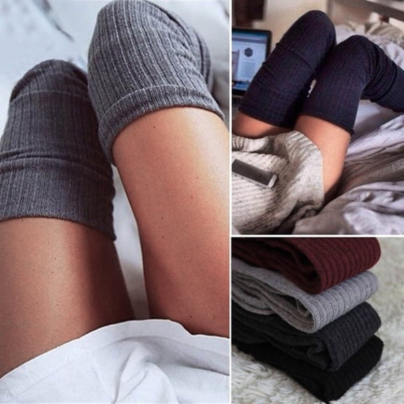 RENACLIPY Warm Long Wool Stockings Grey Over Knee Socks for Autumn Winter