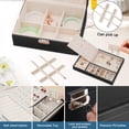 thumbnail image 4 of Jewelry OrganizerLarge 2 Layer Jewelry Storage Case, PU Leather Jewelry Boxes with Removable Tray&Lock for Women and Girls Rings Earrings Necklace Bracelets Watches, Black, 4 of 7