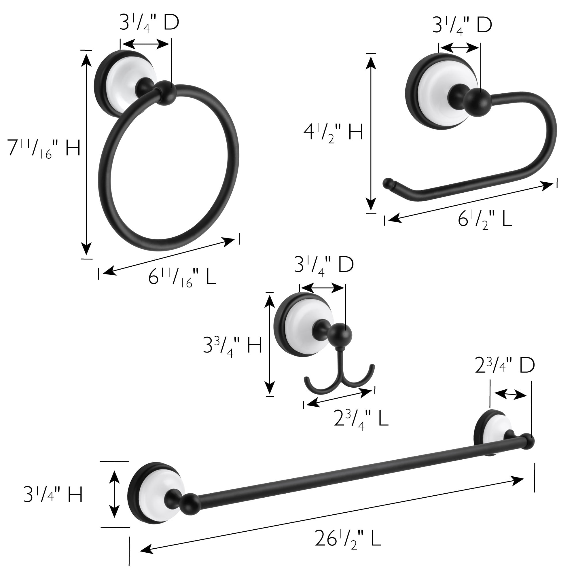 Design House Savannah 4-Piece Bathroom Hardware Accessory Kit, Matte Black/White