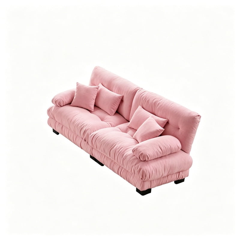 ANPPORT Cloud Couch Sleeper Sofa, Chenille Pink 2-Seater Modular Sofa, 2 Lumbar pillows, 2 Pillows, Comfy Deep Seat Cloud Sofa, Convertible L-Shaped Floor Couch for Living Room