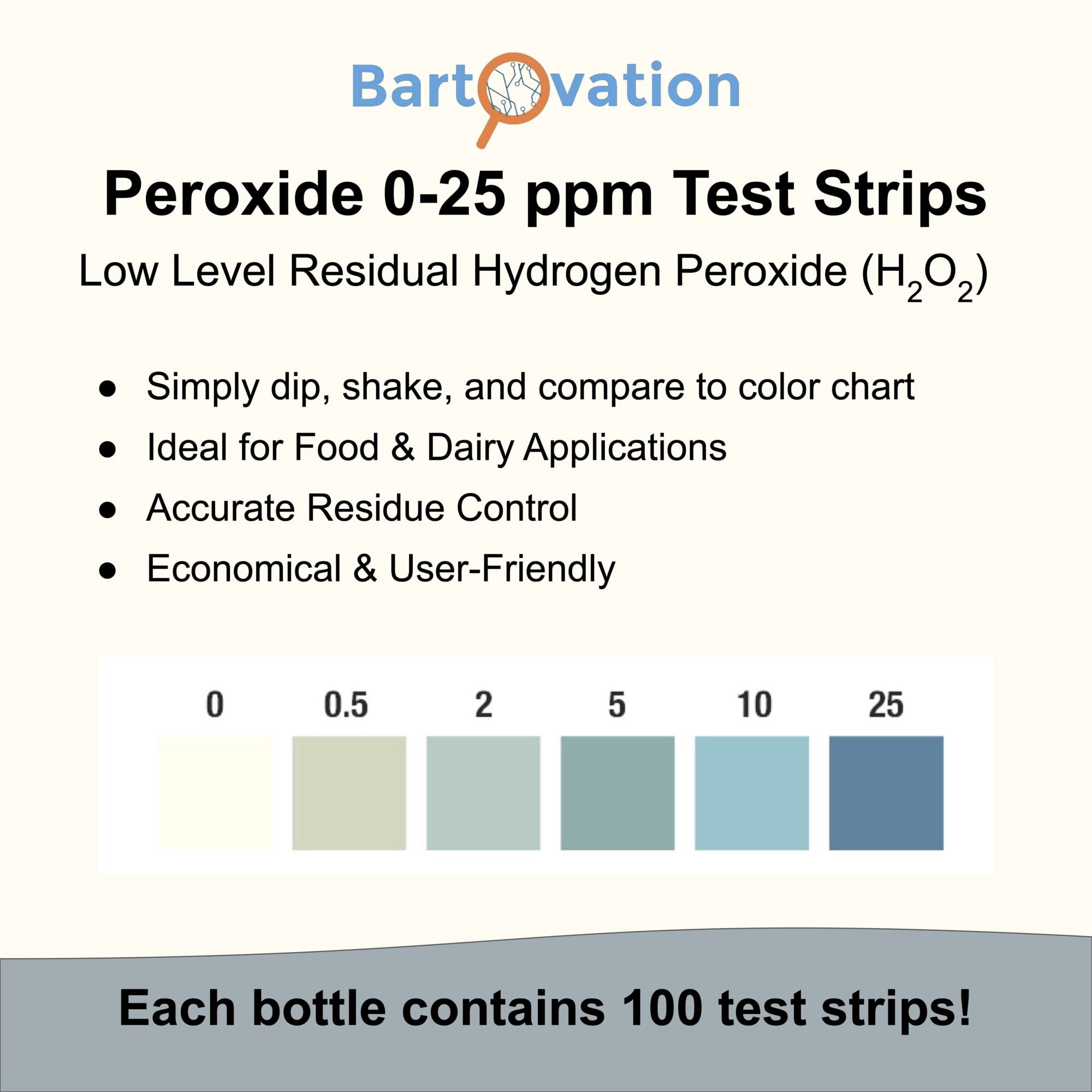 Hydrogen Peroxide H2O2 Test Strips, Low Level, 0-25 ppm [Vial of 100 Strips]