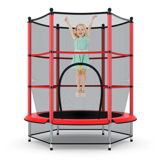 Patiojoy Trampoline Rond pour Enfants avec Lit Combiné, Trampoline avec Filet de Sécurité, Rouge