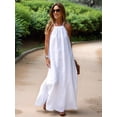 thumbnail image 6 of Womens Halter Neck Side Slit Linen Style Casual Vacation Dress Beach Holiday Summer Long Dress White S, 6 of 7