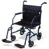 Carex Steel Transport Chair with 19" Seat, Swing-Away Footrests, Blue, 300 lb Weight Capacity