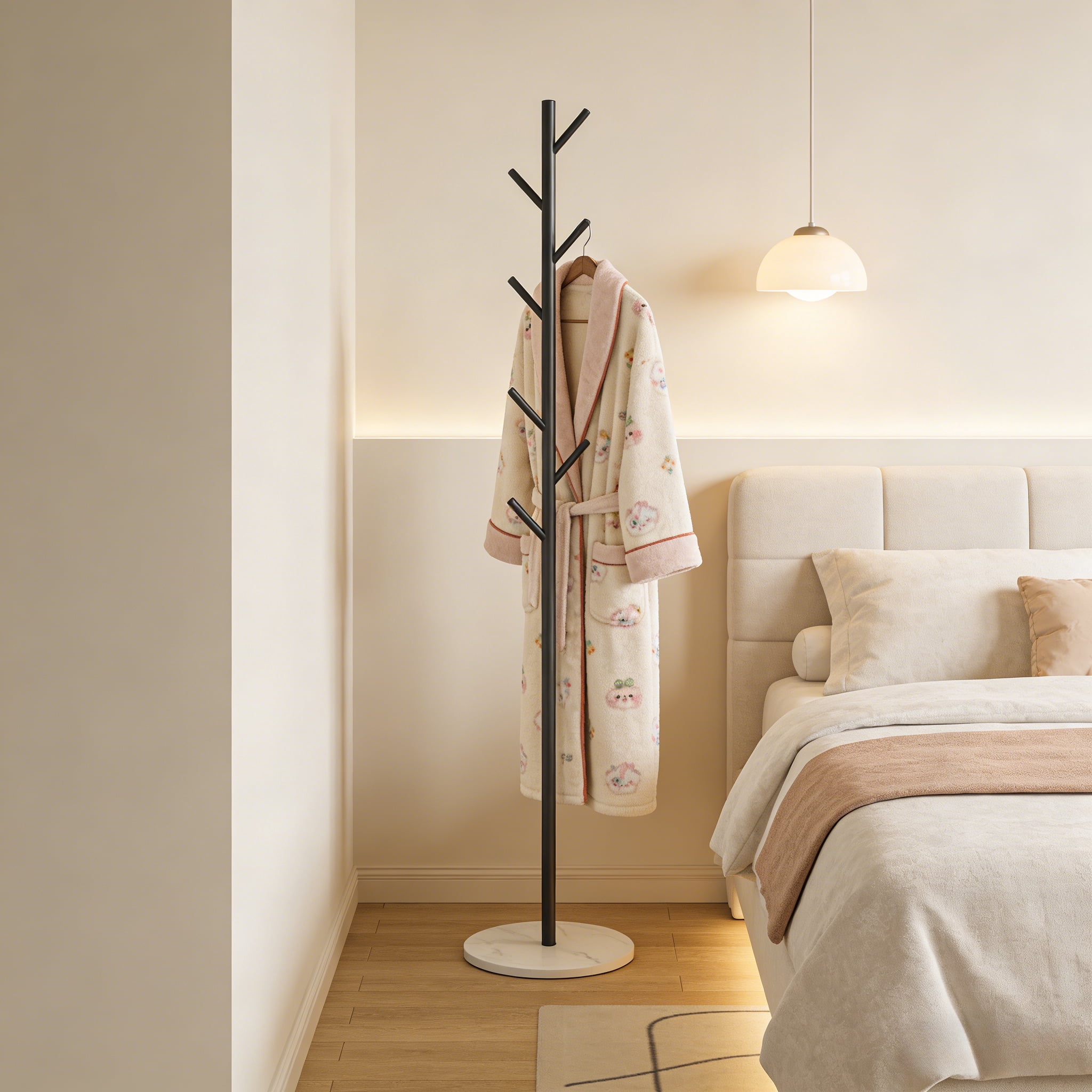 Modern Metal Coat Rack Stand Sturdy Freestanding Clothes Hanger With Bottom Storage Shelf Side Hooks Space Saving Hall Tree For Entryway Living Room Bedroom Office Hallway