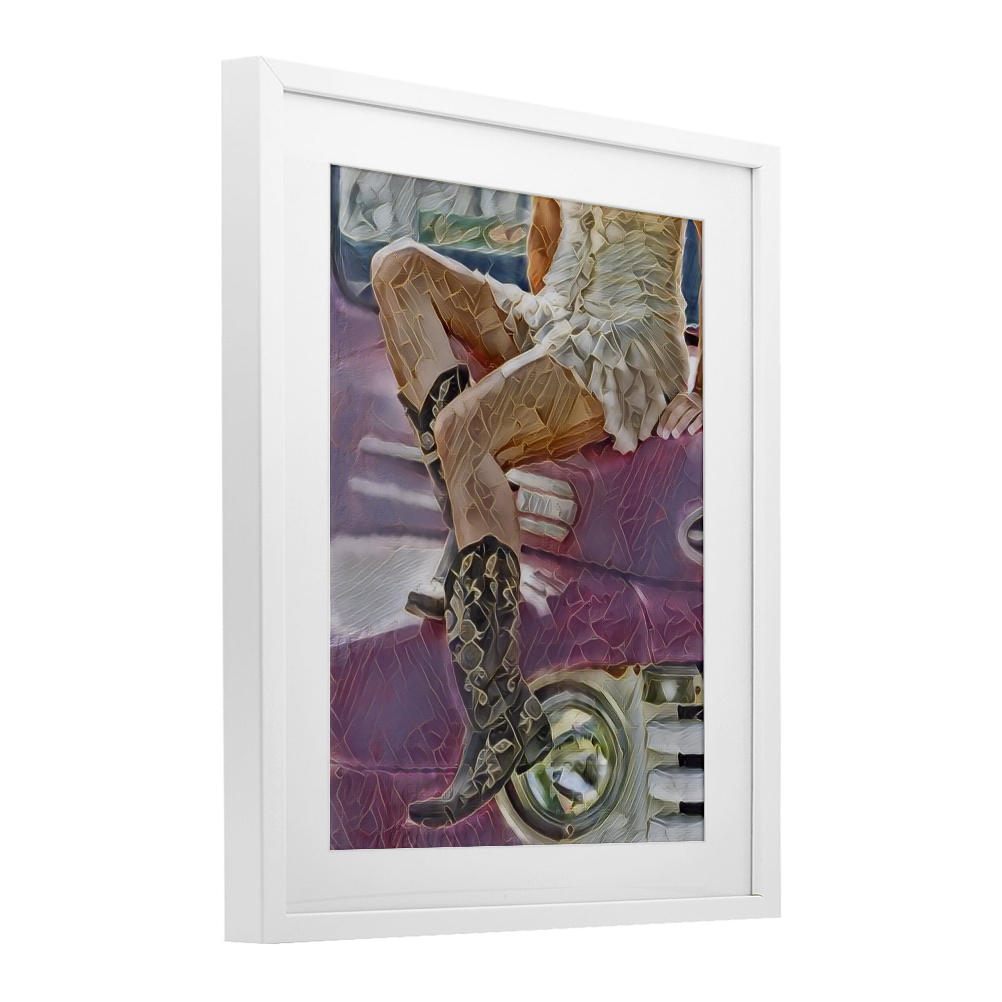 Romantic Westerns Cowgirl White Framed Print Under Glass, design by Jesse Keith