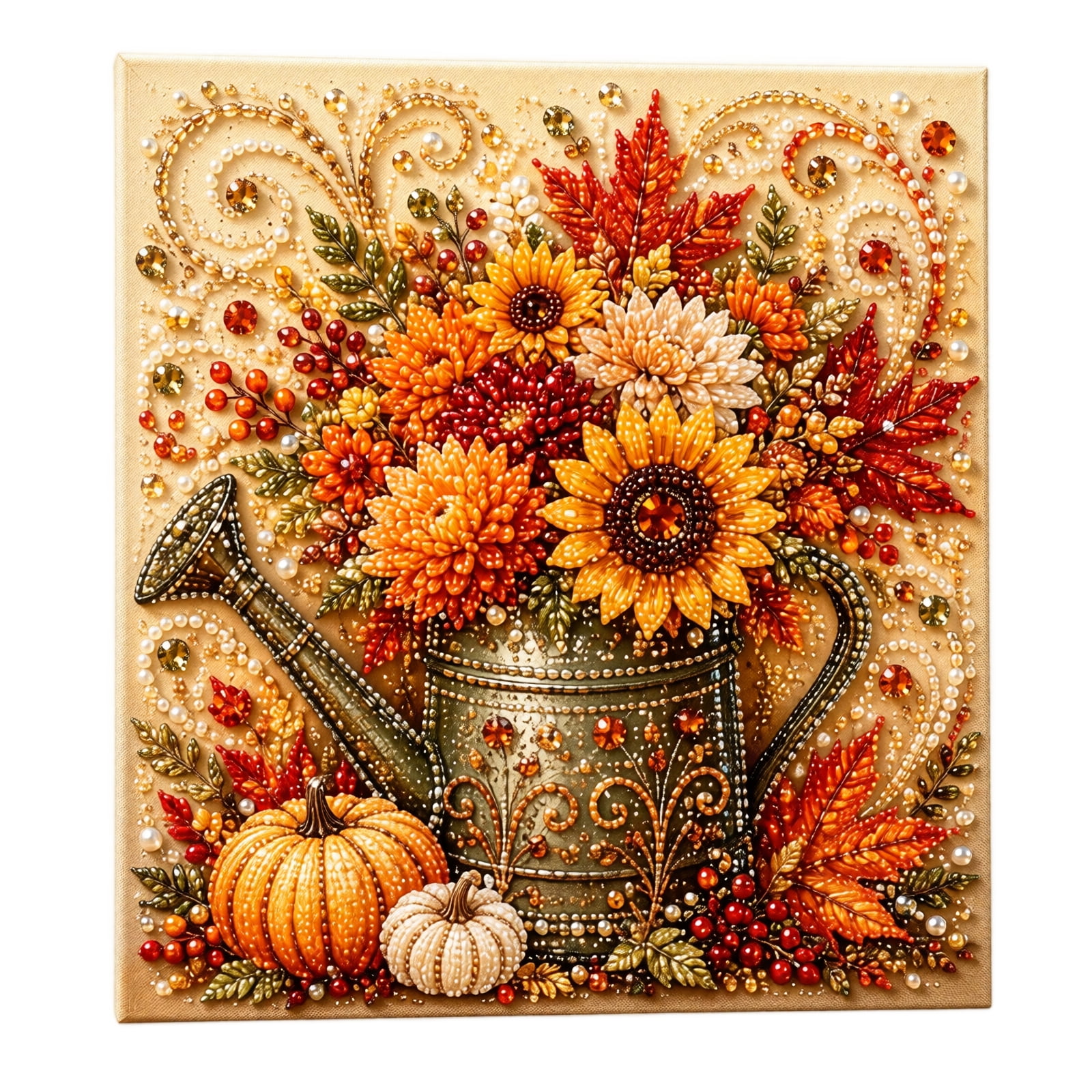 Fall Theme Pearl Art Kit Sunflower Complete Framed Pearl Bead Painting Set for Adults and Beginners Thanksgiving Harvest Decor