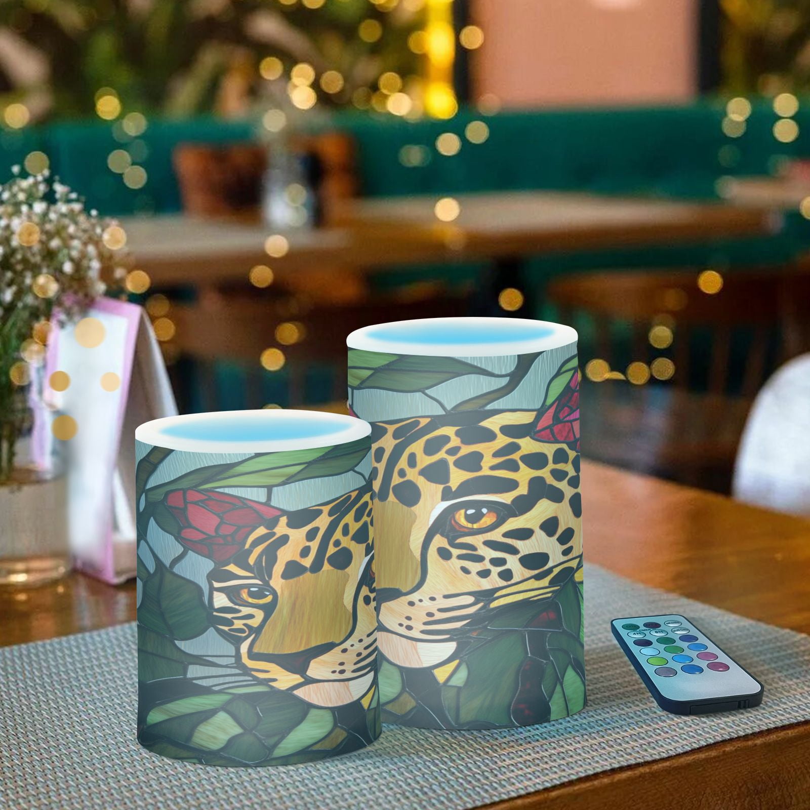 BZSMCE Flameless Candles LED Lights Christmas Leopard Print Creativity Battery Candles