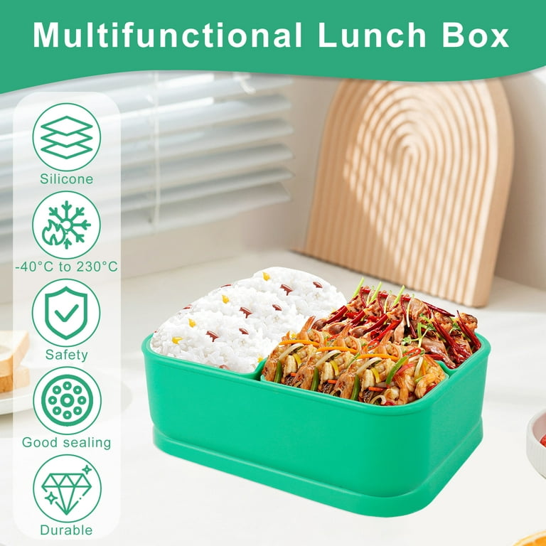 Silicone Bento Box with 3 Removable Compartments Portable Silicone Lunch Box  Leakproof Bento Snack Box Food Grade Bento Lunch Box Microwave Freezer and  Dishwasher Safe for Kids Office School 