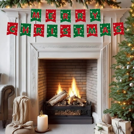 7.28in Christmas Paper Flag Banner, Multicolor Indoor Outdoor Party Hanging Decor Supplies