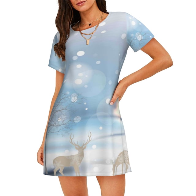 Easygdp Christmas Deer Camisón de manga corta para mujer, informal, estampado