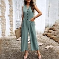 thumbnail image 2 of GILIGEGE Women Wide Leg One Piece Jumpsuit Sleeveless Loose Baggy Dressy Button Down Romper Casual Summer Outfits with Pocket Linen Overalls for Women Loose Baggy Romper Summer Outfits with Pocket, 2 of 5