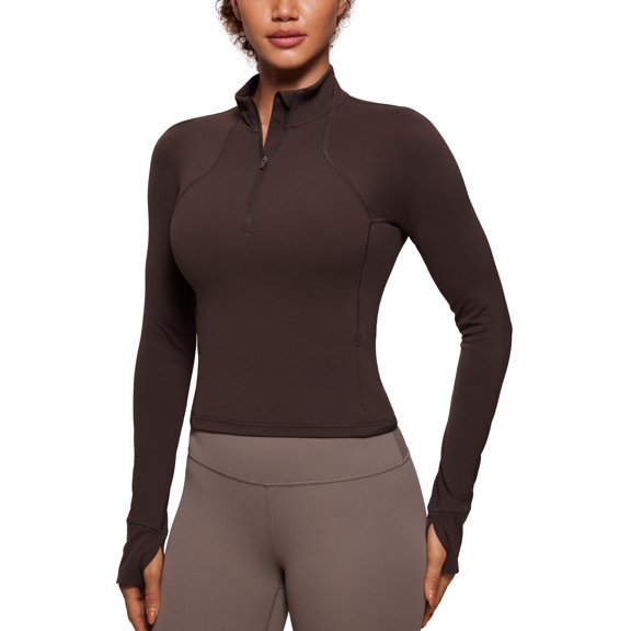 CRZ YOGA Women's Butterluxe Long Sleeve Workout Shirts Zip Sweatshirt Athletic Crop Tops Collared T-shirts