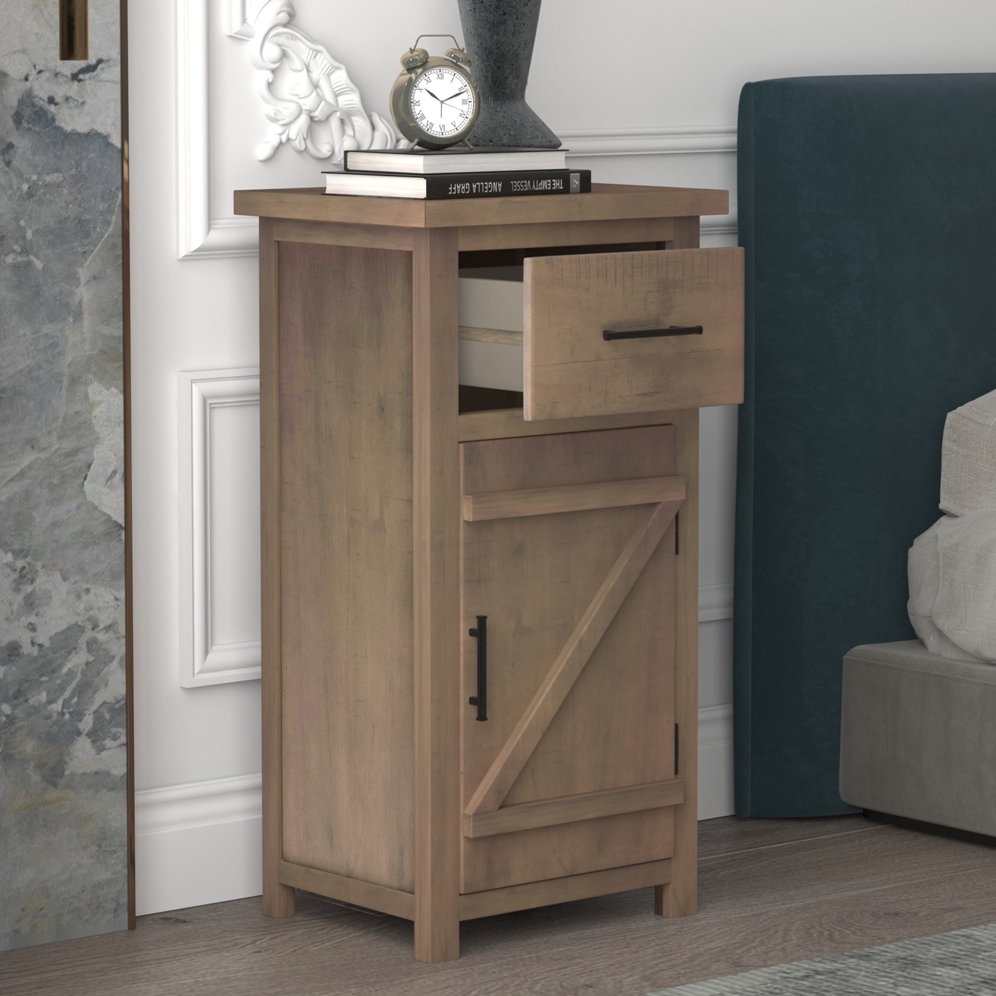 End Table Nightstand Bedside Cabinet with Lock Modern Wooden Side Table Floor Standing Cabinet for Bedroom Living Room Furniture Chest of Drawers