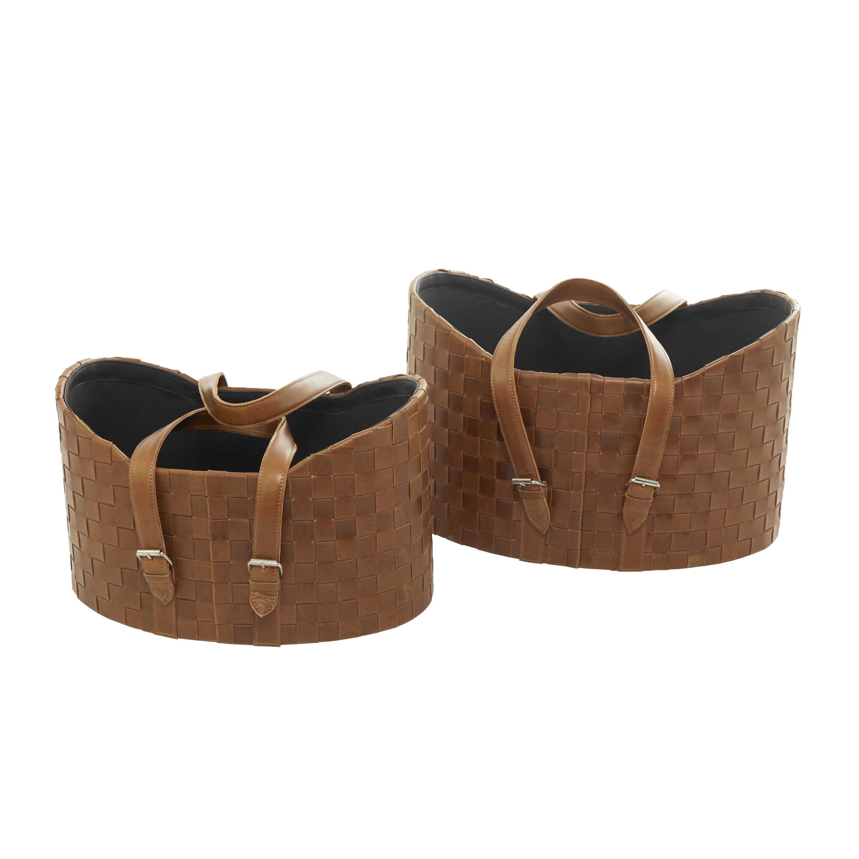 DecMode 16"W, 14"H Leather Modern Storage Basket, Brown, 2-Piece