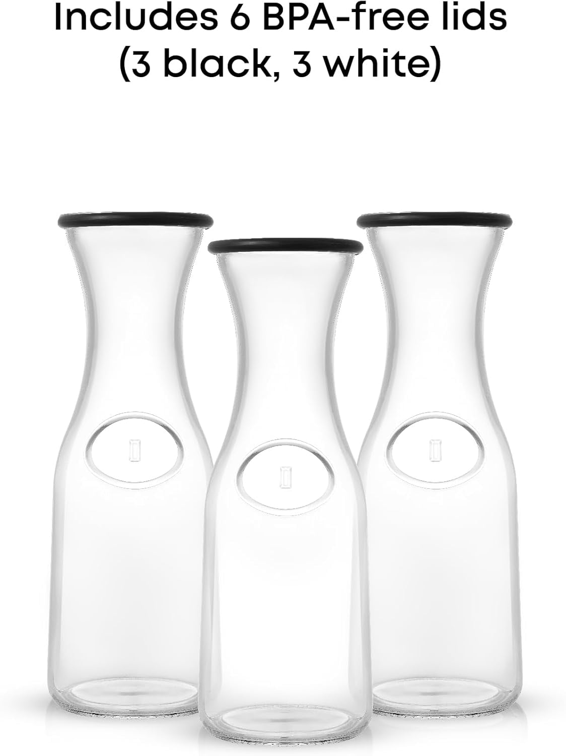Glass Carafe with Lid, Set of 3 – 1 Liter Pitcher for Mimosa Bar, Water, Iced Tea, Juice, Wine, Lemonade, Milk Dishwasher Safe Beverage Drink Dispensers Brunch, Parties