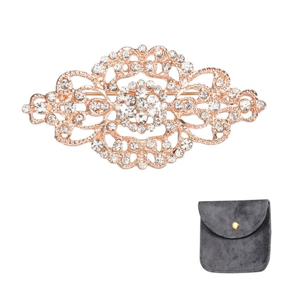 Uxcell Vintage Crystal Rhinestone Brooch for Women, 2.4 Inch Flower Lapel Pins Alloy Rhinestone Floral Crystal Brooch Pin for Scarves Dress Hat Suit Wedding, Rose Gold