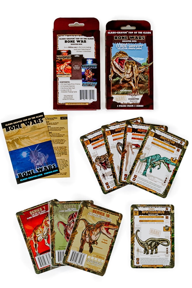 Clade-Gravim Dinosaur Trading Cards Mystery Box - 4 Packs From 3 Series + 1 Rare Card, Educational Collector Cards