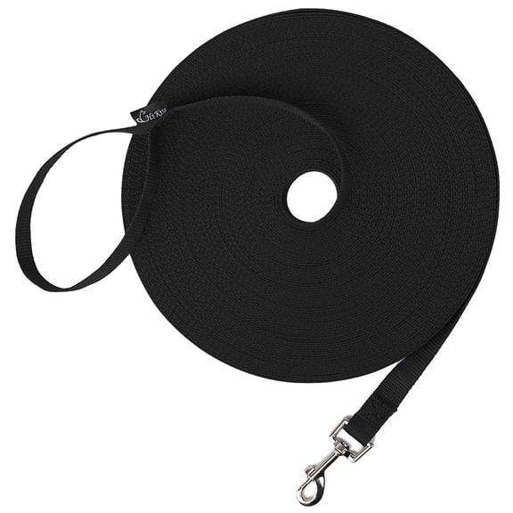 Hi Kiss Long Dog Leash Obedience Recall Training Agility Lead - 15ft 20ft 30ft 50ft 100ft Training Leash - Great for Training, Play, Camping, or Backyard - Black 15ft