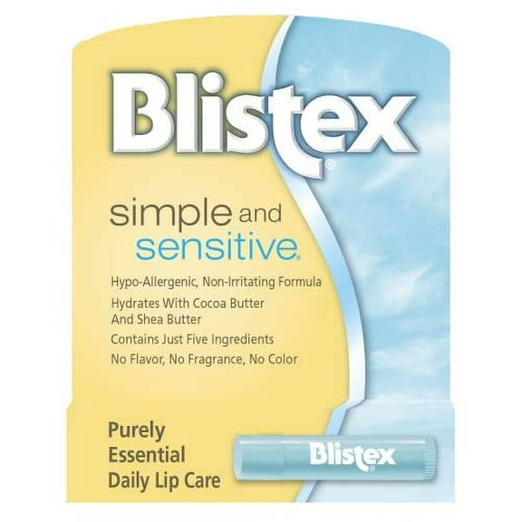 Blistex Simple & Sensitive Lip Balm, 0.15 Ounce Tube Hypo-Allergenic Unflavored Lip Balm, Gentle Lip Moisturizer For Dry Lips, Contains Shea & Cocoa Butter