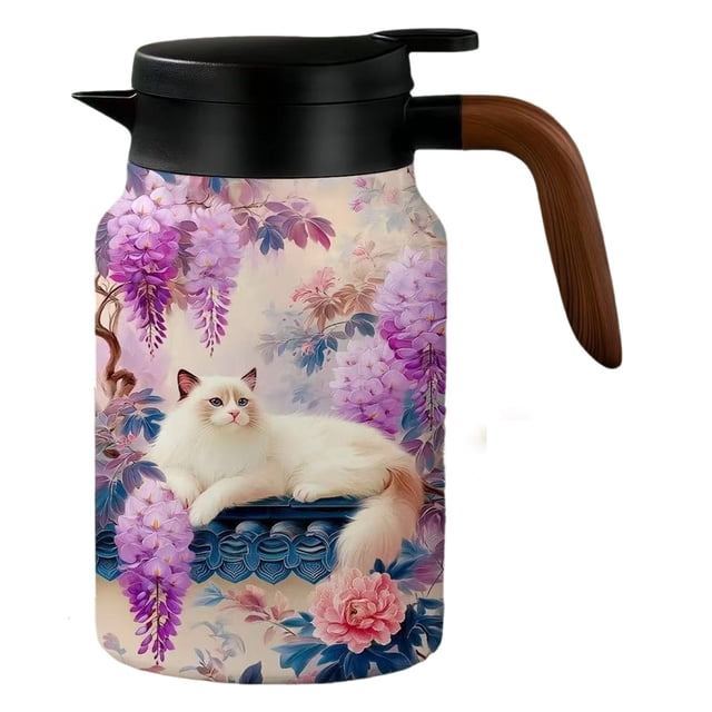 zhangmingg Large Capacity Floral Design Stainless Steel Teapot with Removable Infuser and Secure Detachable Holder for Home Brewing