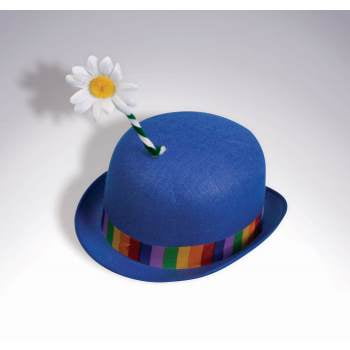 CLOWN BLUE DERBY HAT W/FLOWER