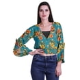 thumbnail image 1 of Moomaya Printed Womens Crop Top Wrap Style Top Wear Ruffle Long Sleeve Casual Summer Blouse, 1 of 6