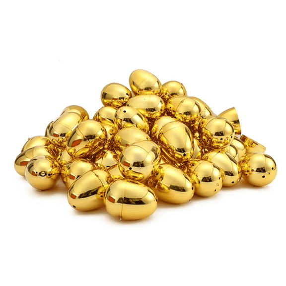 Tumao 24Pcs Gold Easter Eggs, 2.3" Metallic Plastic Empty Eggs Fillable for Easter Hunt Supplies, Party Favor, Basket Stuffers, Holiday Decorations
