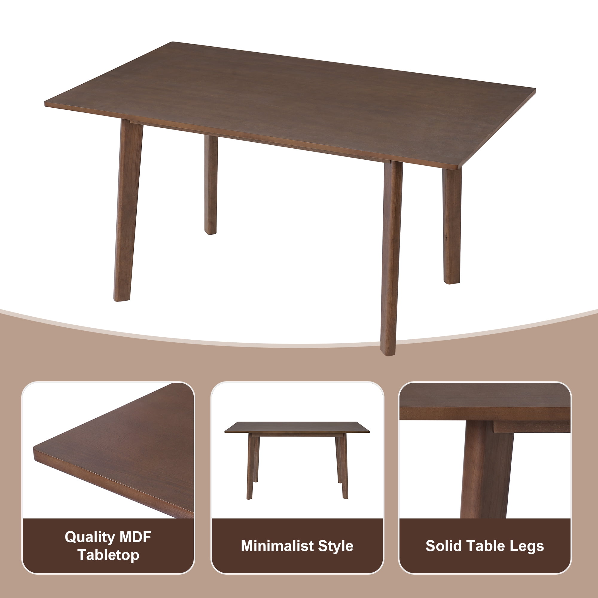 Euroco 5-Piece Mid Century Modern Dining Set for 4, Dining Room Table with 4 Upholstered Chairs and Solid Wood Frame for Kitchen/Dining Room, Dark Walnut