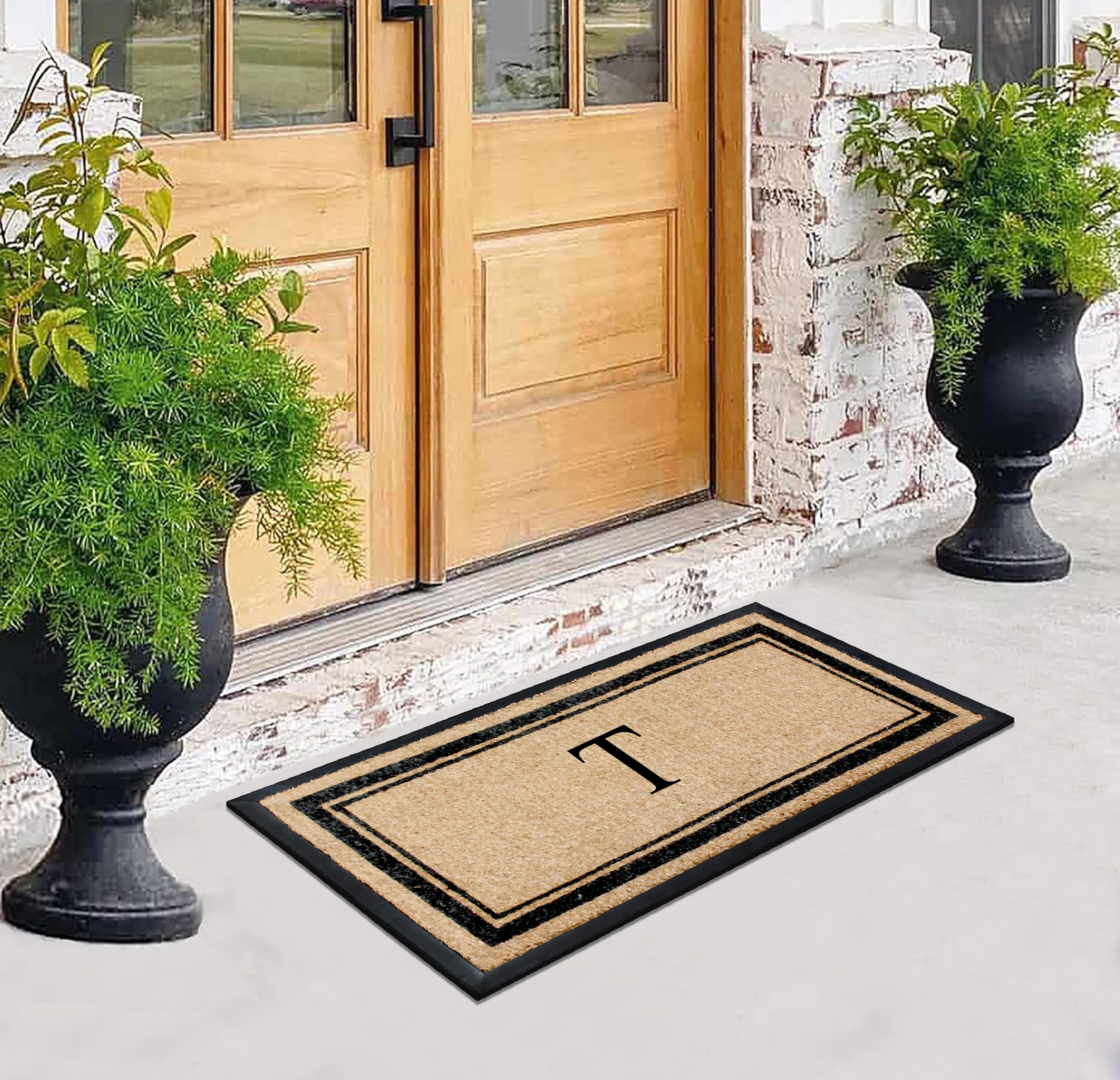 A1HC Natural Coir & Rubber 24x48 Monogrammed Plain Doormat, Heavy-Duty, Low-Profile, Anti-Shed, Easy to Clean, Outdoor Mat