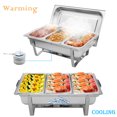 thumbnail image 4 of ROVSUN 2 Packs Stainless Steel Chafing Dishes Buffet Set with 3 1/3 Size Food Pans, Foldable Frame, 8 Quart Rectangular Catering Chafer Set, 4 of 5