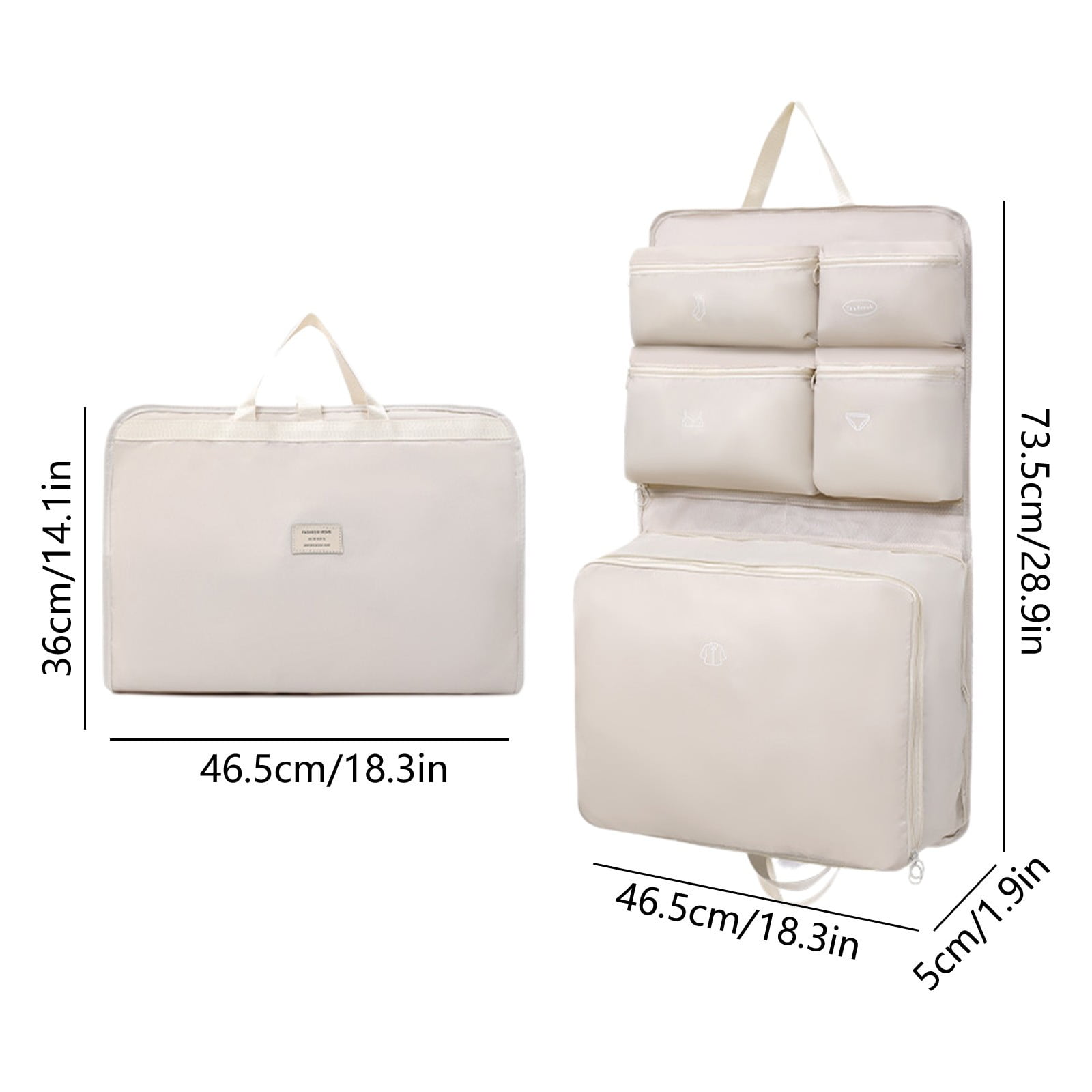 7-in-1 Hanging Travel Storage Organizer Bag, Large Capacity Packing Cubes for Clothes and Toiletries, Foldable Luggage Organizer for Suitcase, 75x46cm