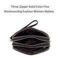 thumbnail image 4 of QualitChoice Women Wallets Solid Color PU Long Design Card Holder Three- for Zipper Multi-card Purse Large Capacity Coin Keys Soft Bag Purple, 4 of 6