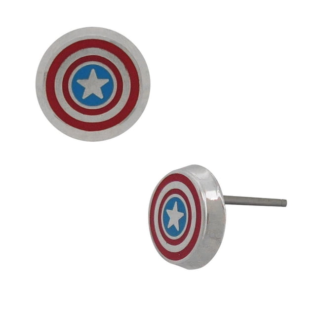 Marvel CPTAEREN01 Captain America Boucles d'Oreilles Rondes Logo en Acier Inoxydable 316L