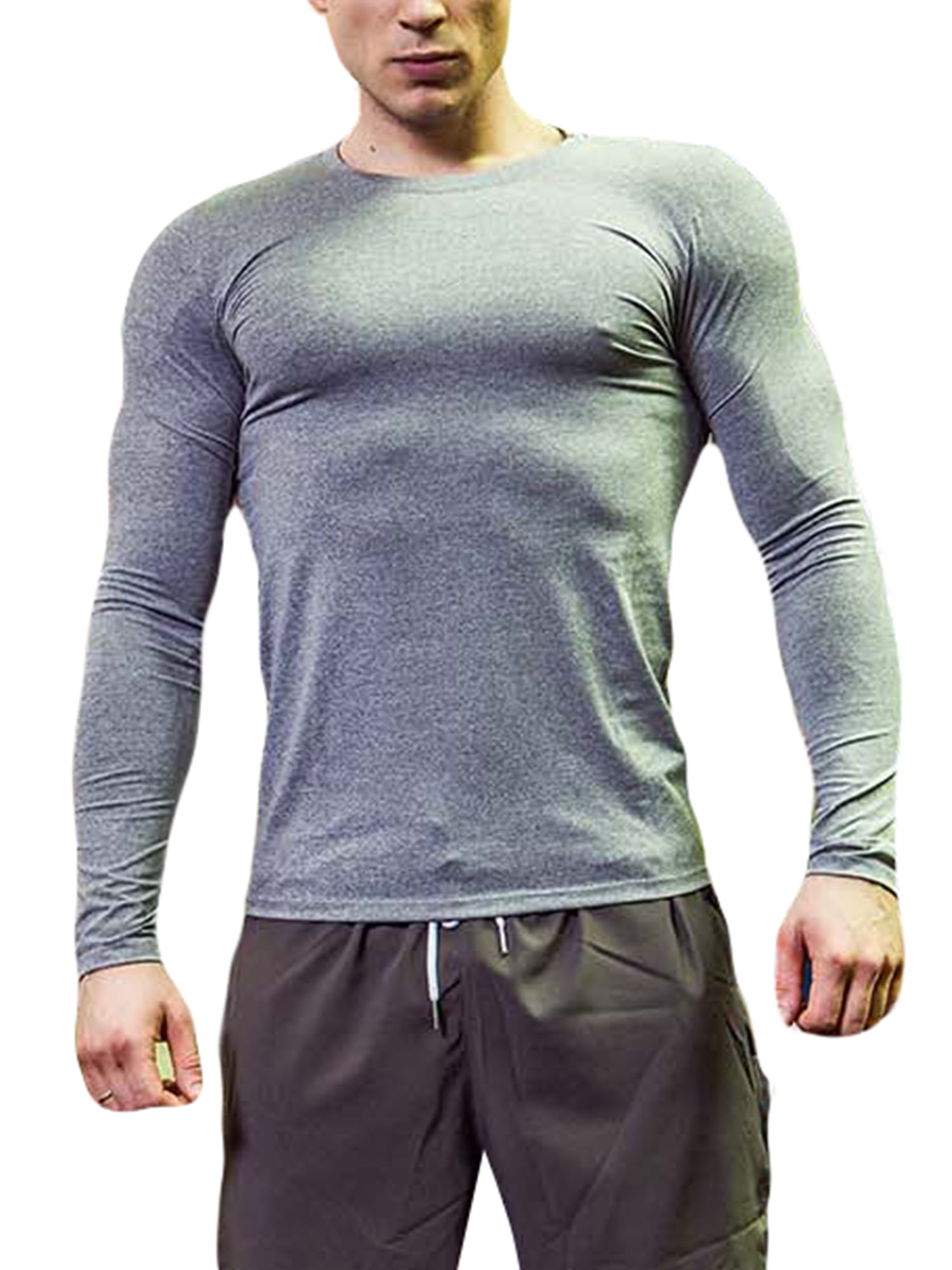 Mens Compression Under Muscle T-Shirts Long Sleeve Sports Gym Base Layer Tops US 