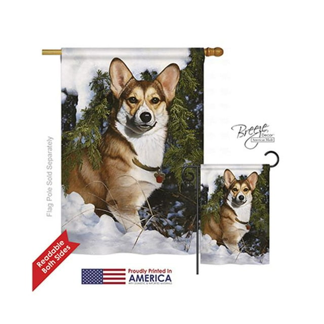 Breeze Decor 10088 Animaux Corgi Drapeau de Maison Impression Verticale Double Face - 28 x 40 Po.