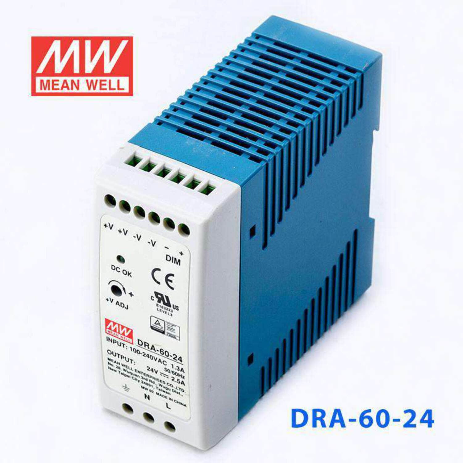 Mean Well DRA-60-24 Single Output Switching Power Supply 60W 24V - DIN Rail