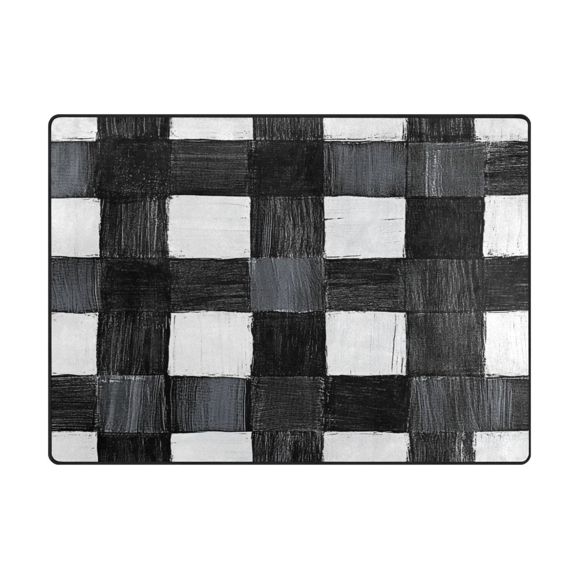 Abstract Black and White Stripe 63''x48'' Plush Memory Foam Bath Mat, Soft, Absorbent, Non Slip, Durable