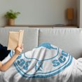thumbnail image 3 of Scotland Soft Flannel Fleece Throw Blanket, Typography and Grunge Stamp with Man Silhouette Playing the Bagpipes, Cozy Plush for Indoor and Outdoor Use, 50" x 60", Sea Blue White, by Ambesonne, 3 of 5