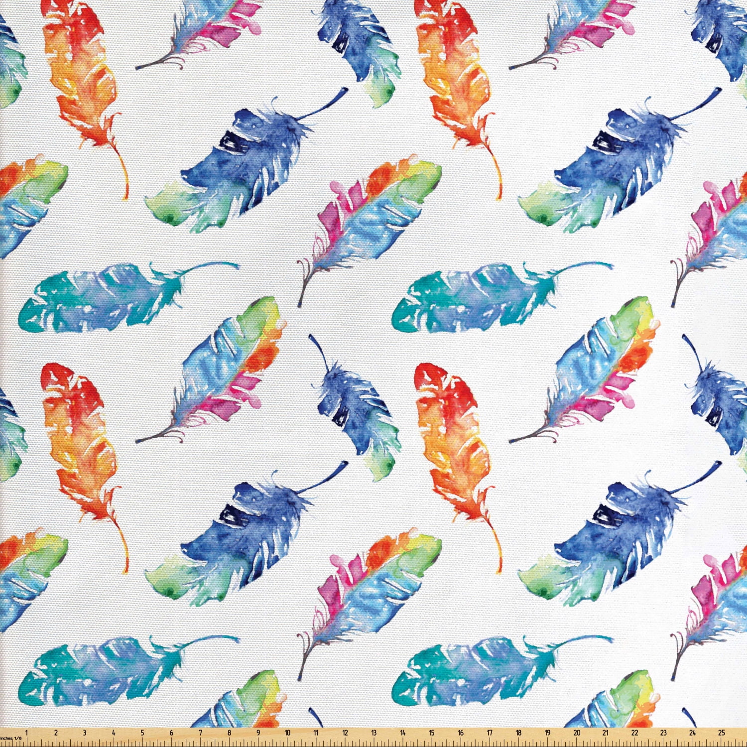 Feather Fabric by The Yard, Watercolor Bird Feathers with Soft Color