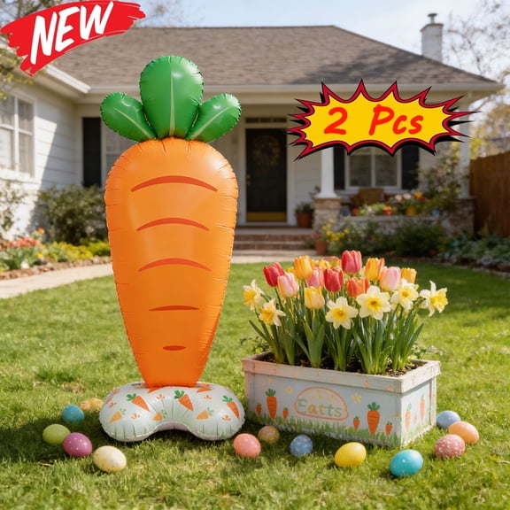 KOYPTL 2 Pcs Large Carrot Standing Balloons for Easter Decorations 3D Cute Orange Carrot Rabbit Foil Balloons with Feet Suitable for Home Baby Shower Easter Party Indoor/Outdoor Decor Supplies