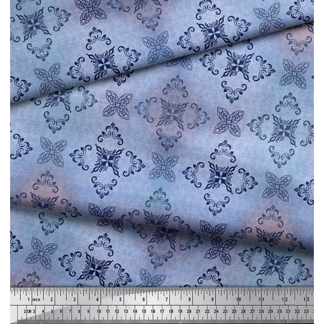 Soimoi Japan Crepe Satin Fabric Texture & Damask Ethnic Print Sewing Fabric Yard 42 Inch Wide