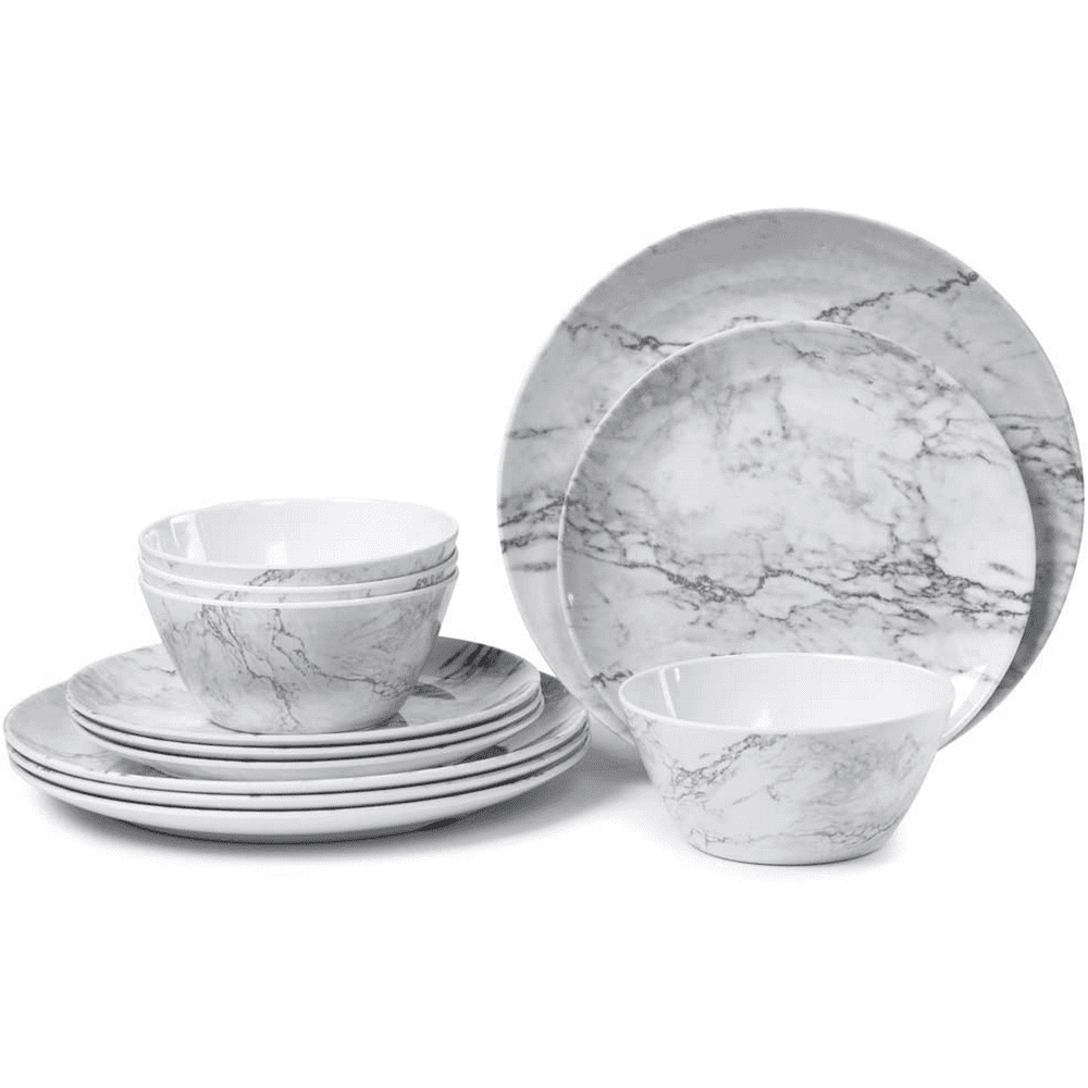 Marbled Black and White Melamine Dinnerware Set Pack of 12 Walmart