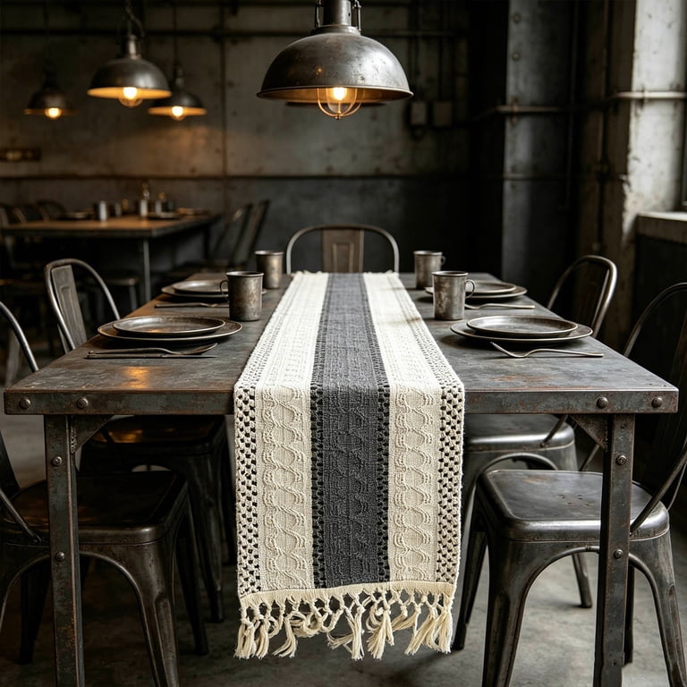 dresser runner boho Table with Tassels, Linen Textured Scarf, Heavy Duty Farmhouse Decor for Dining and Coffee Table,12
