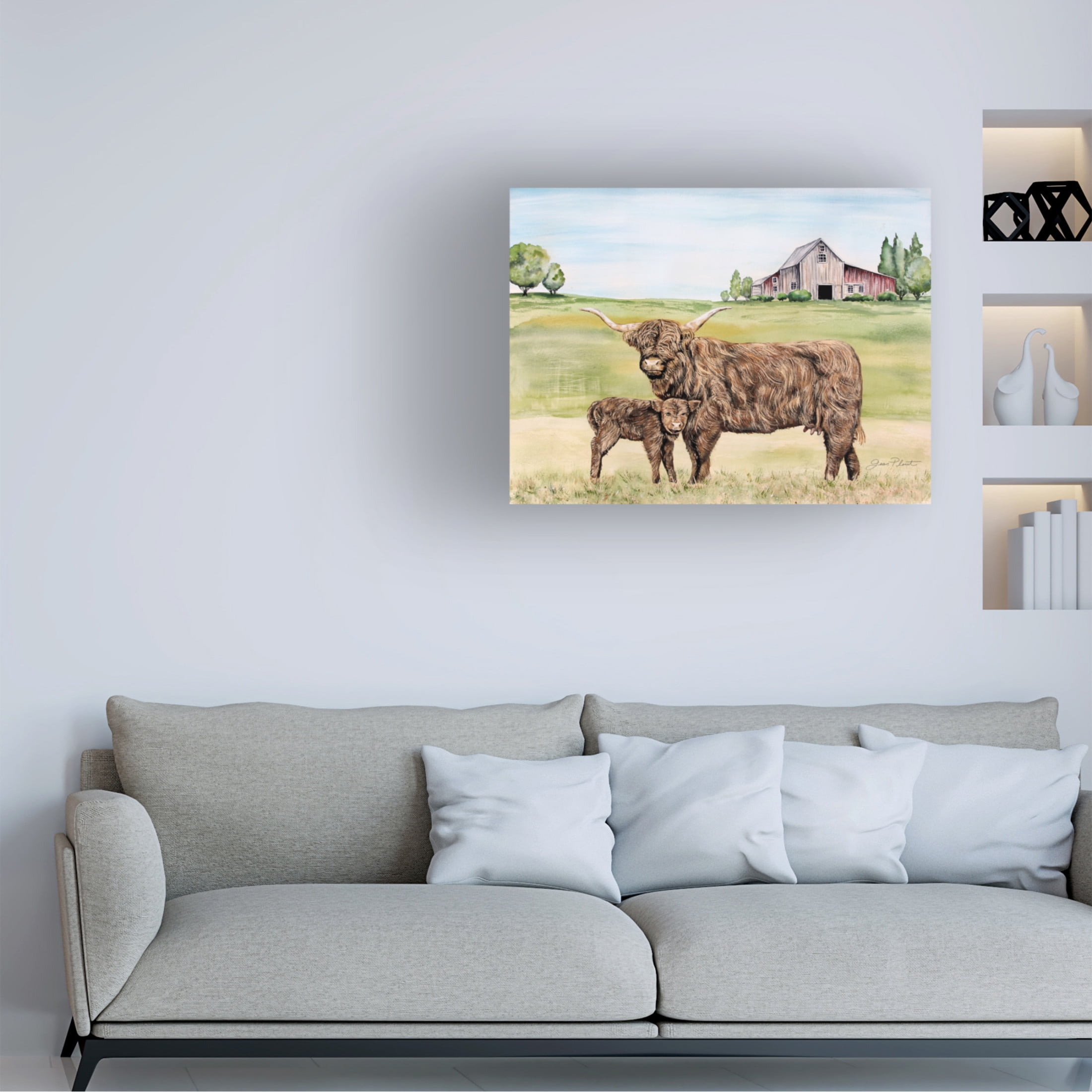 Canvas Wall Art - Jean Plout 'Highland Cow and Calf' Wall Art for Living Room, Bedroom, or Office Décor by Trademark Fine Art - 32 x 24 Inches