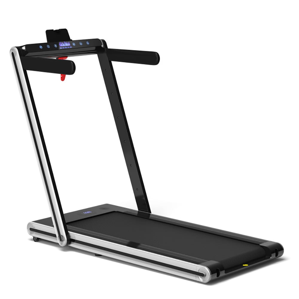 Topcobe 2-in-1 Folding Treadmill with Dual LED Display, Under Desk Walking Pad Treadmill, Walking Pad for Home, Silver