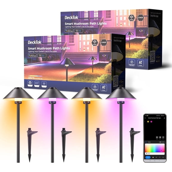 DeckTok 4-Pack Pathway Lights Outdoor Mushroom Path Lights IP65 Waterproof Multi Scenes LED Lights for Yard, Walkway, Garden Deco